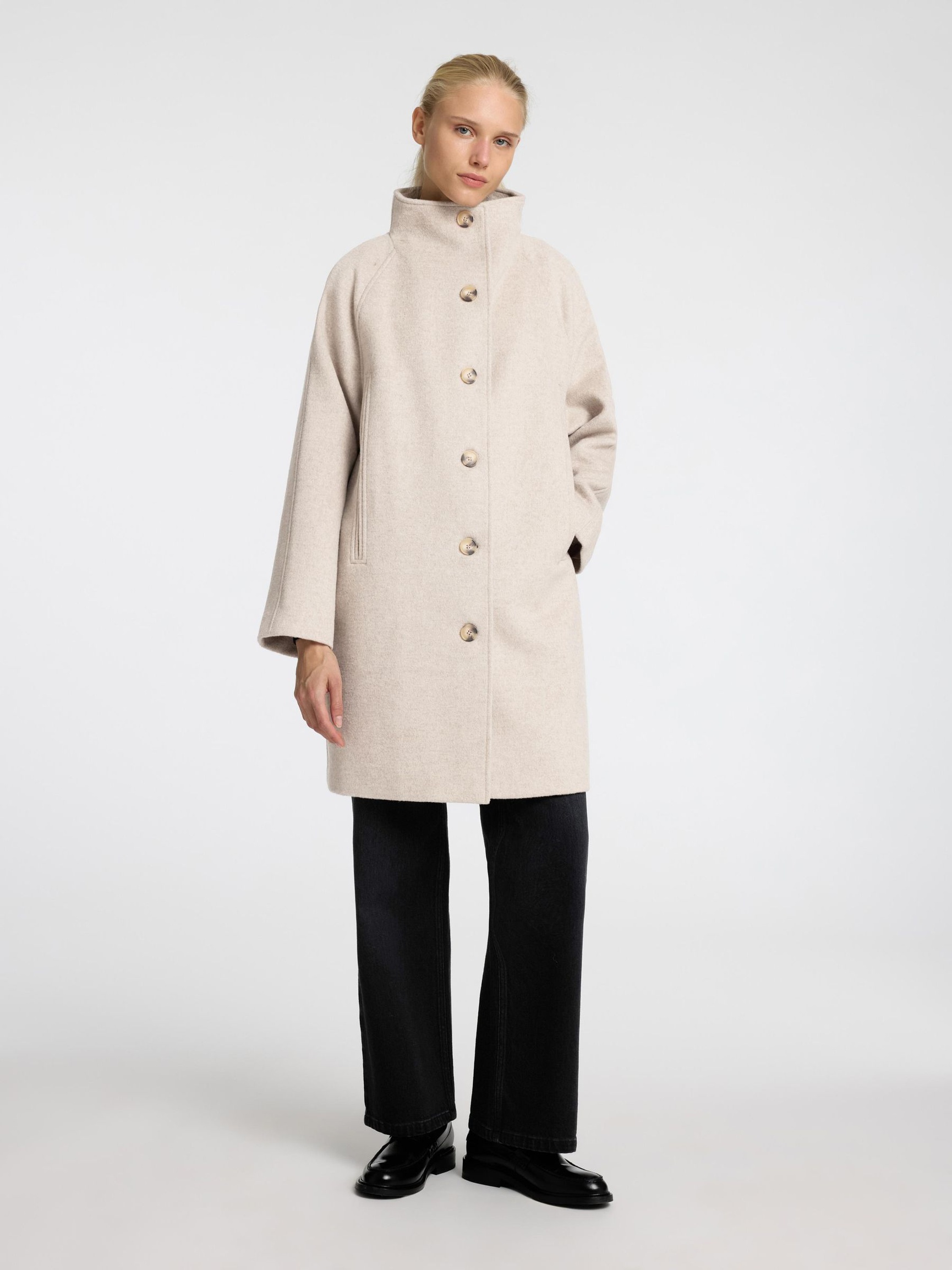 WOOL BLEND COAT, Sandshell, highres