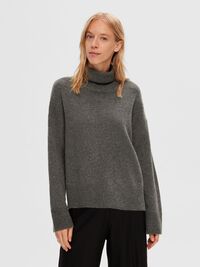 WOOL BLEND ROLL NECK JUMPER, Medium Grey Melange, highres