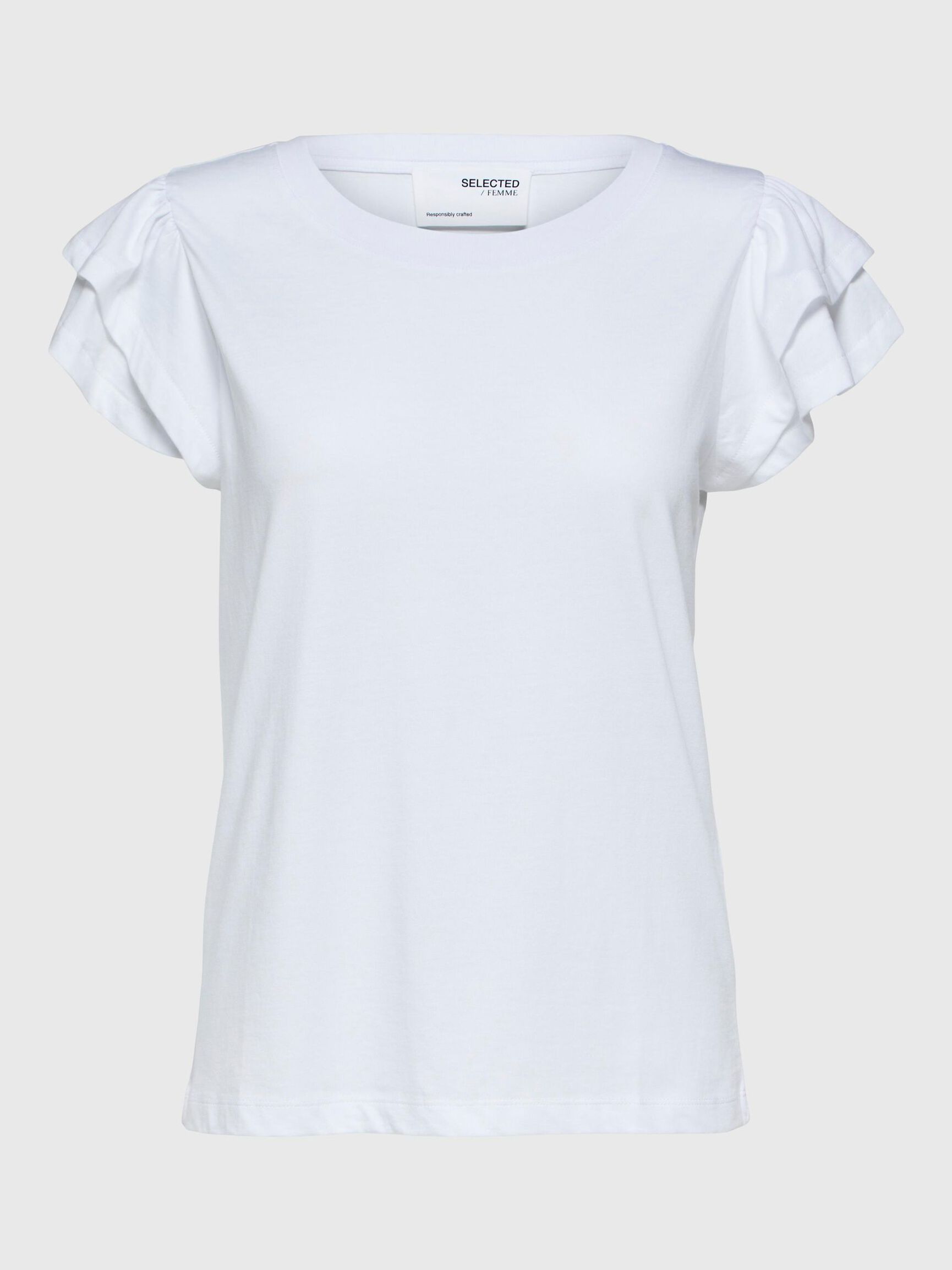 COTTON RUFFLED T-SHIRT, Bright White, highres