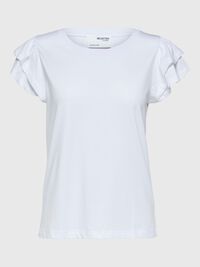 COTTON RUFFLED T-SHIRT, Bright White, highres