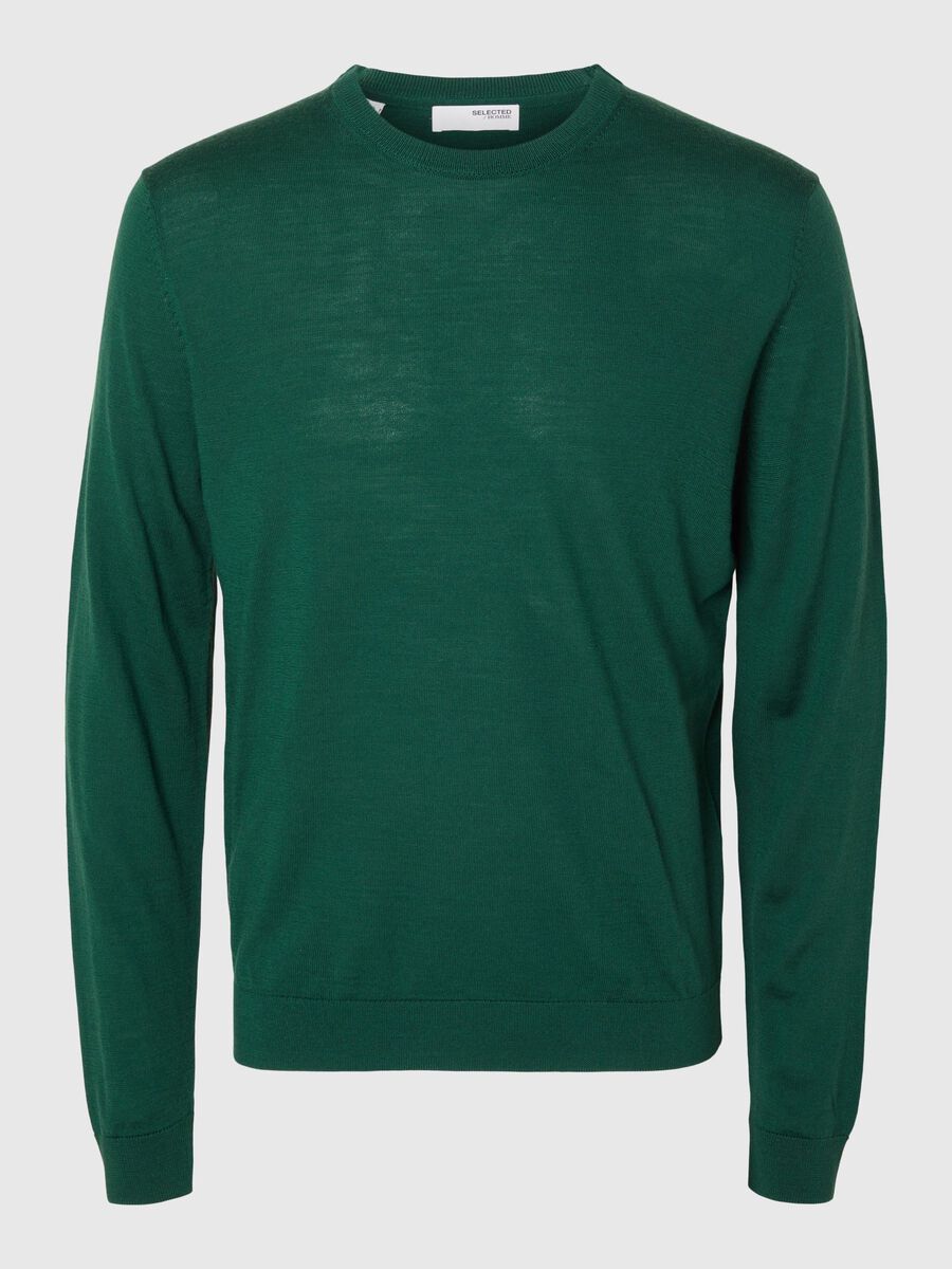 Selected 100% MERINO WOOL CREWNECK JUMPER, Rain Forest, highres - 16094647_RainForest_001.jpg