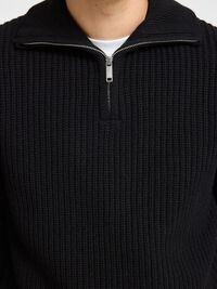 WOLLGEMISCH STRICK HALF-ZIP PULLOVER, Black, highres