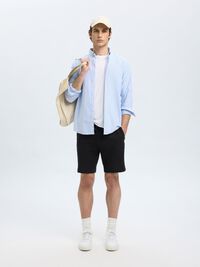 REGULAR FIT LINEN-BLEND SHORTS, Black, highres