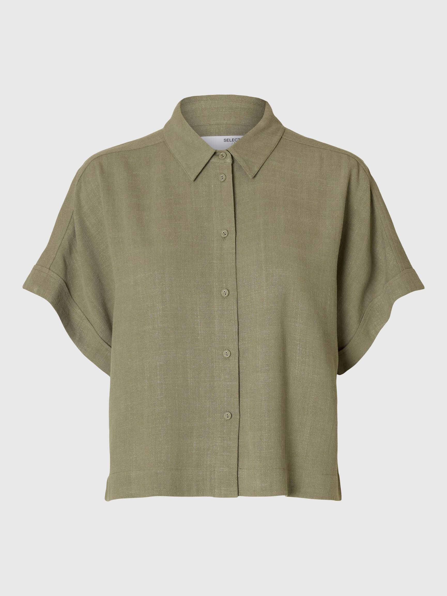 CROPPED OVERHEMD MET KORTE MOUWEN, Vetiver, highres