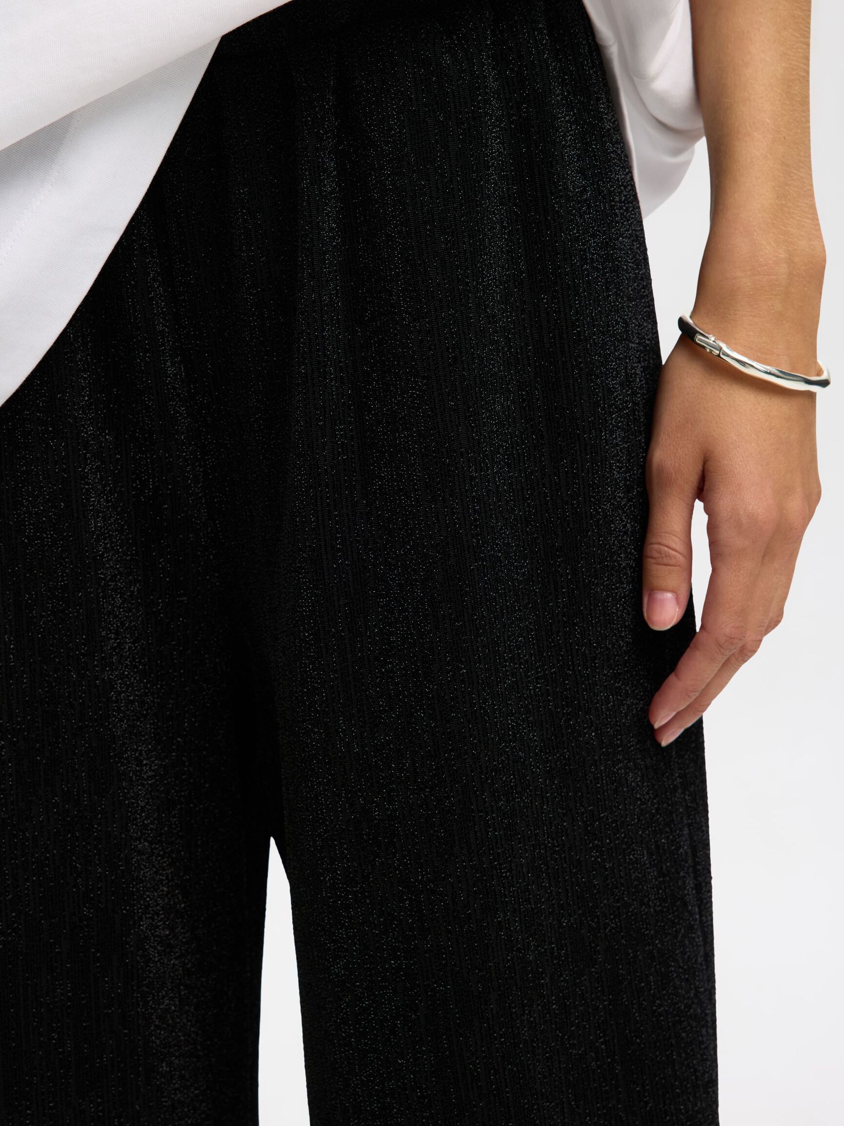 GLITTER HIGH WAISTED TROUSERS, Black, highres