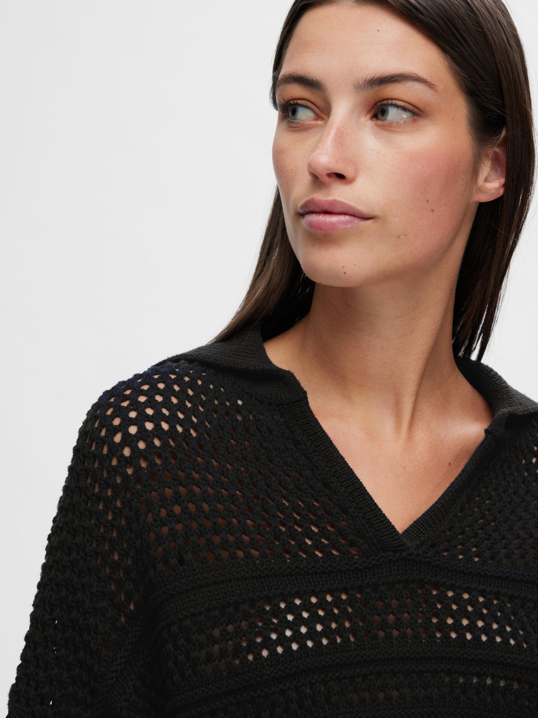 CROCHET-STYLE PULLOVER, Black, highres
