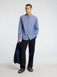 LONGSLEEVE LINNENMIX OVERHEMD, Medium Blue Denim, highres
