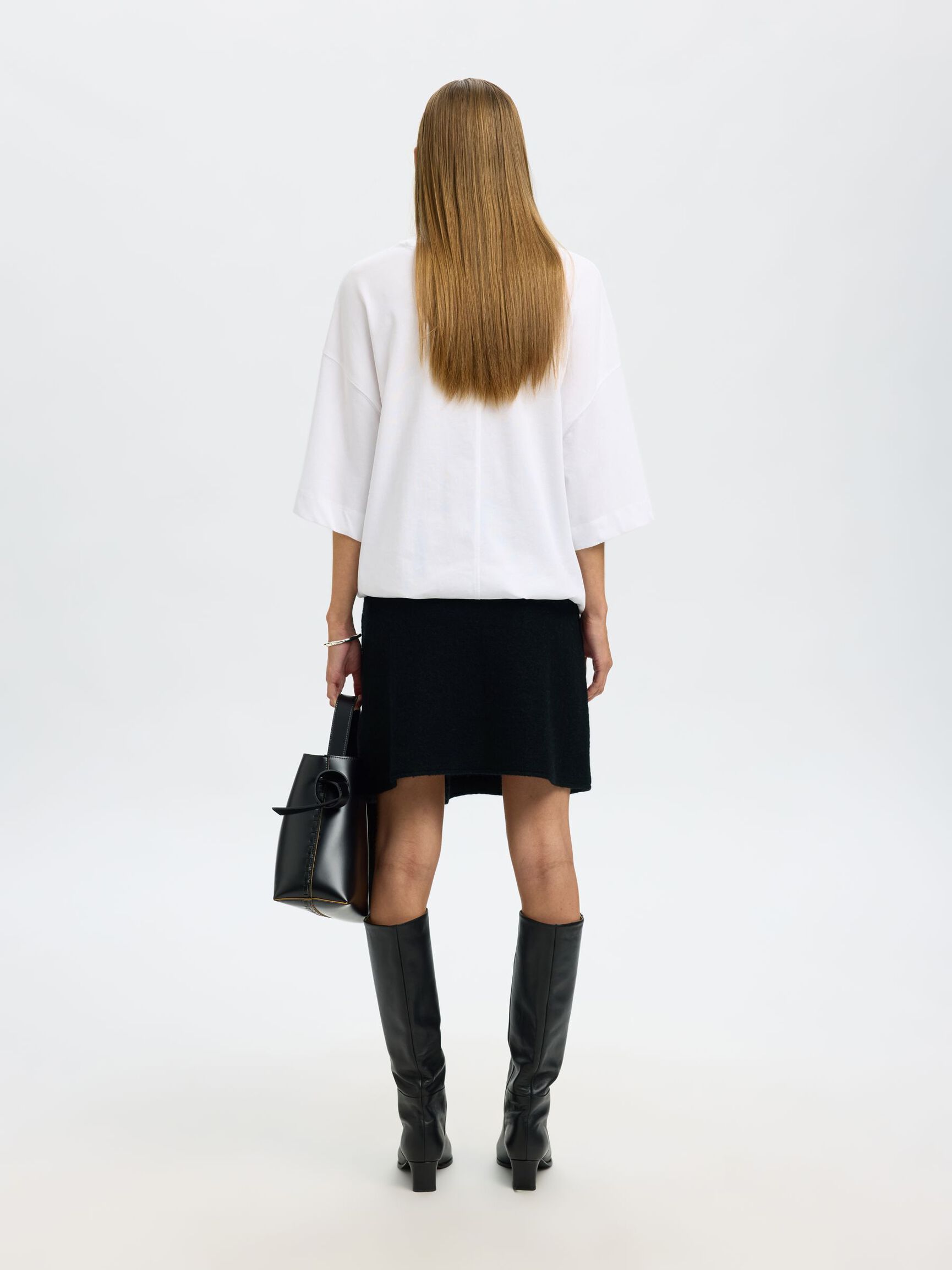 WOOL MINI SKIRT, Black, highres