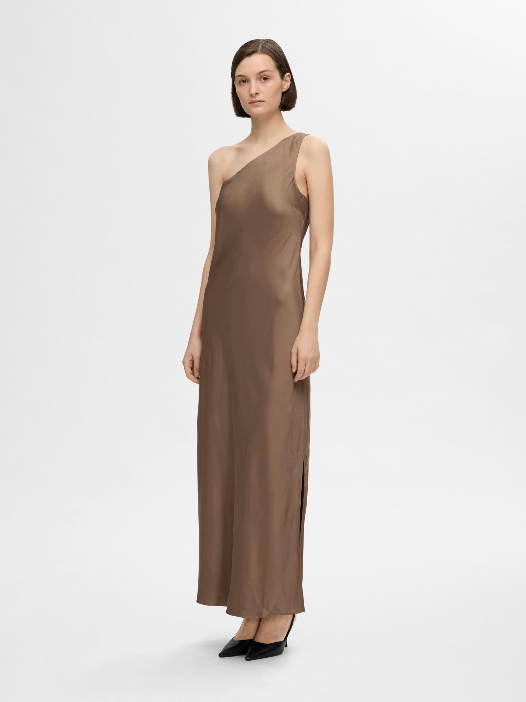 ASYMÉTRIQUE ROBE LONGUE, Coca Mocha, highres