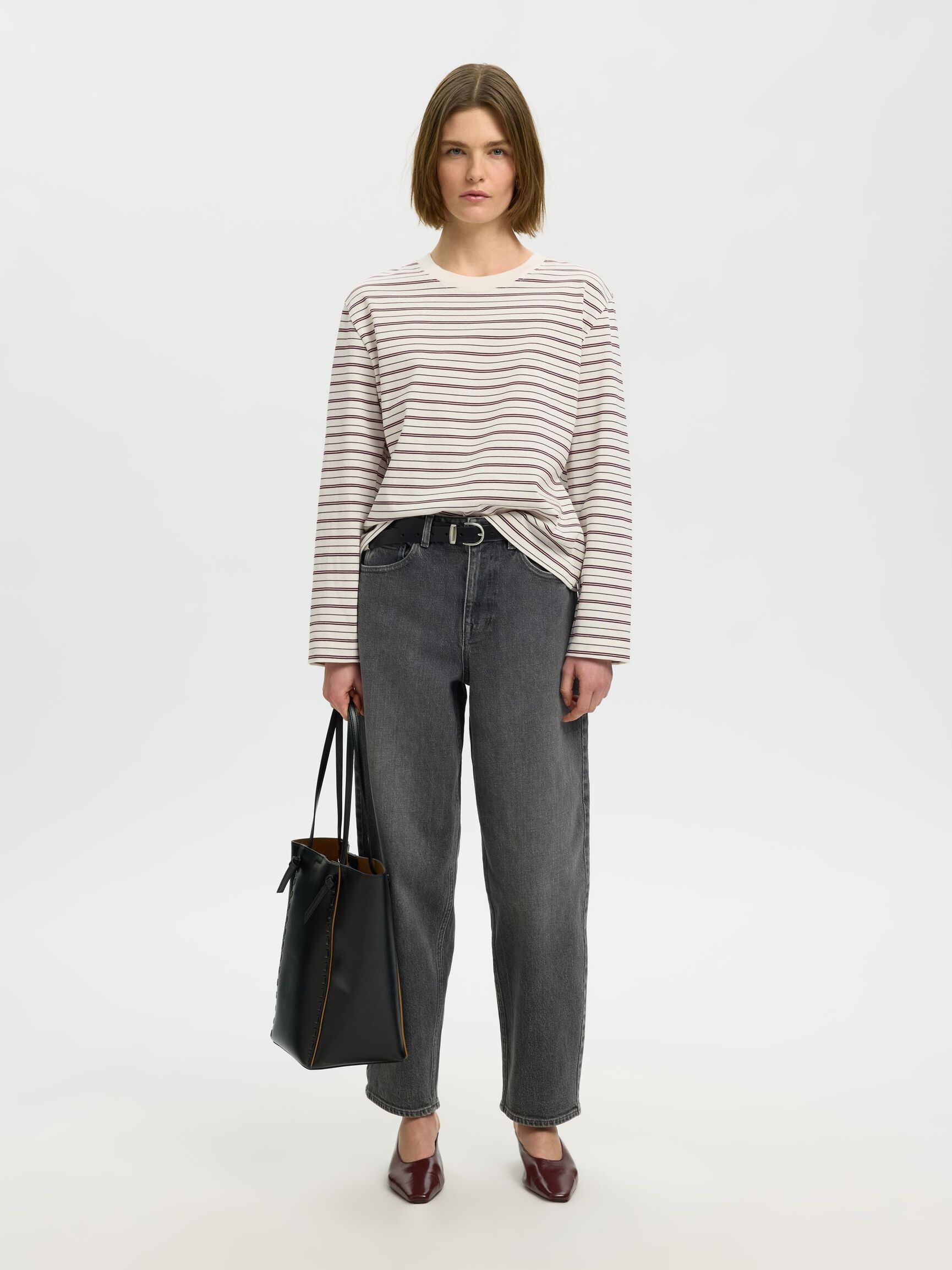 GESTREEPT T-SHIRT MET LANGE MOUWEN, Tawny Port, highres