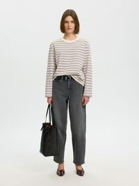 GESTREEPT T-SHIRT MET LANGE MOUWEN, Tawny Port, highres