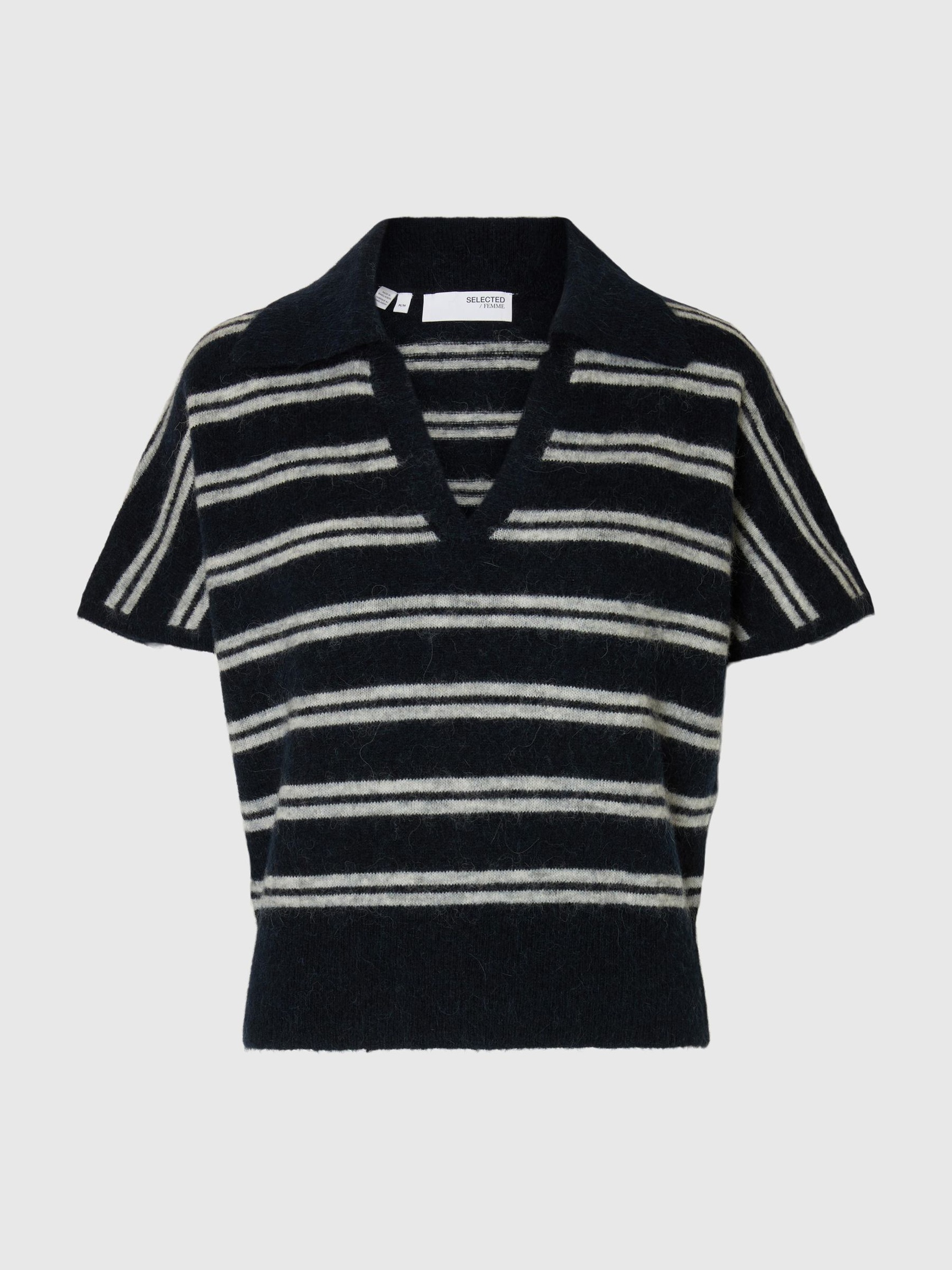 ULDBLANDING STRIKKET POLOSHIRT, Dark Sapphire, highres