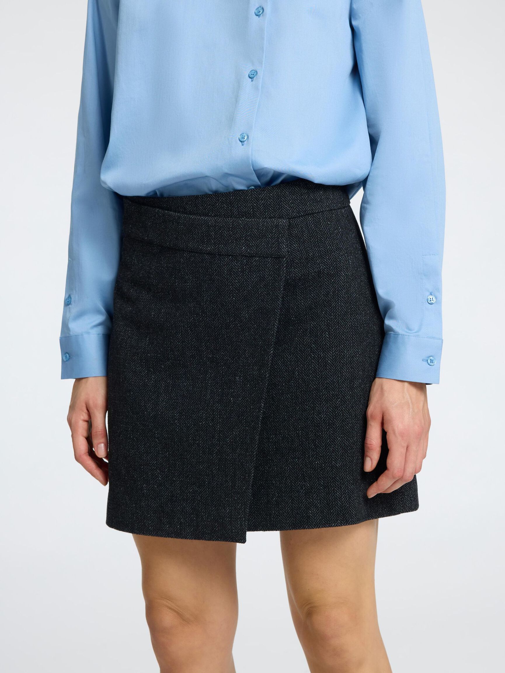 ASYMMETRISK ULLBLANDING MINISKJØRT, Dark Grey, highres