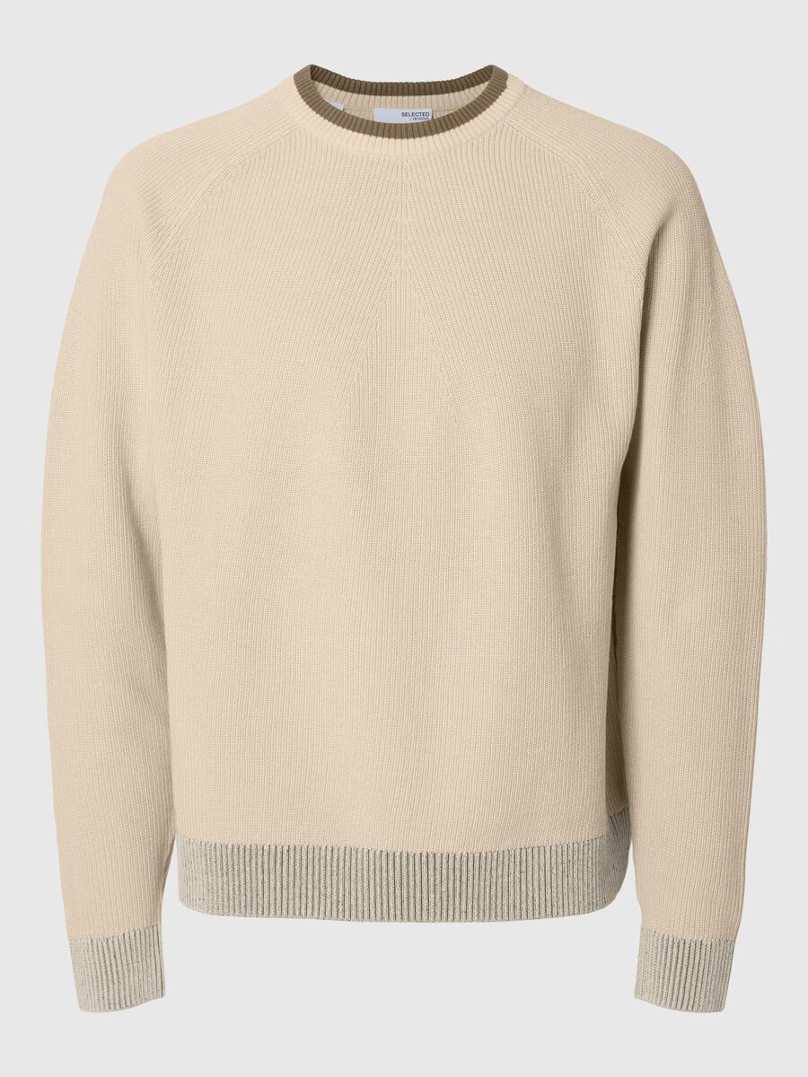 Selected 100% COTTON CREWNECK JUMPER, Oatmeal, highres - 16095628_Oatmeal_1142497_001.jpg