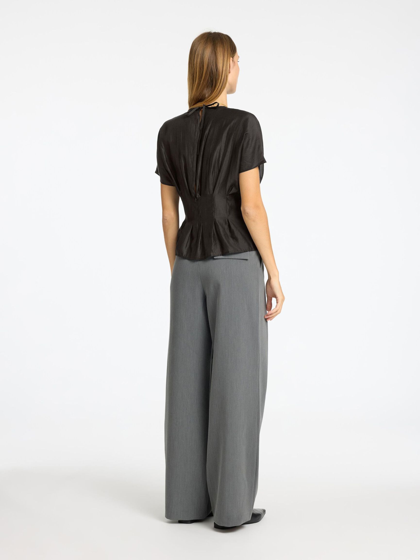 STRUCTURED SHORT SLEEVED TOP, Black, highres
