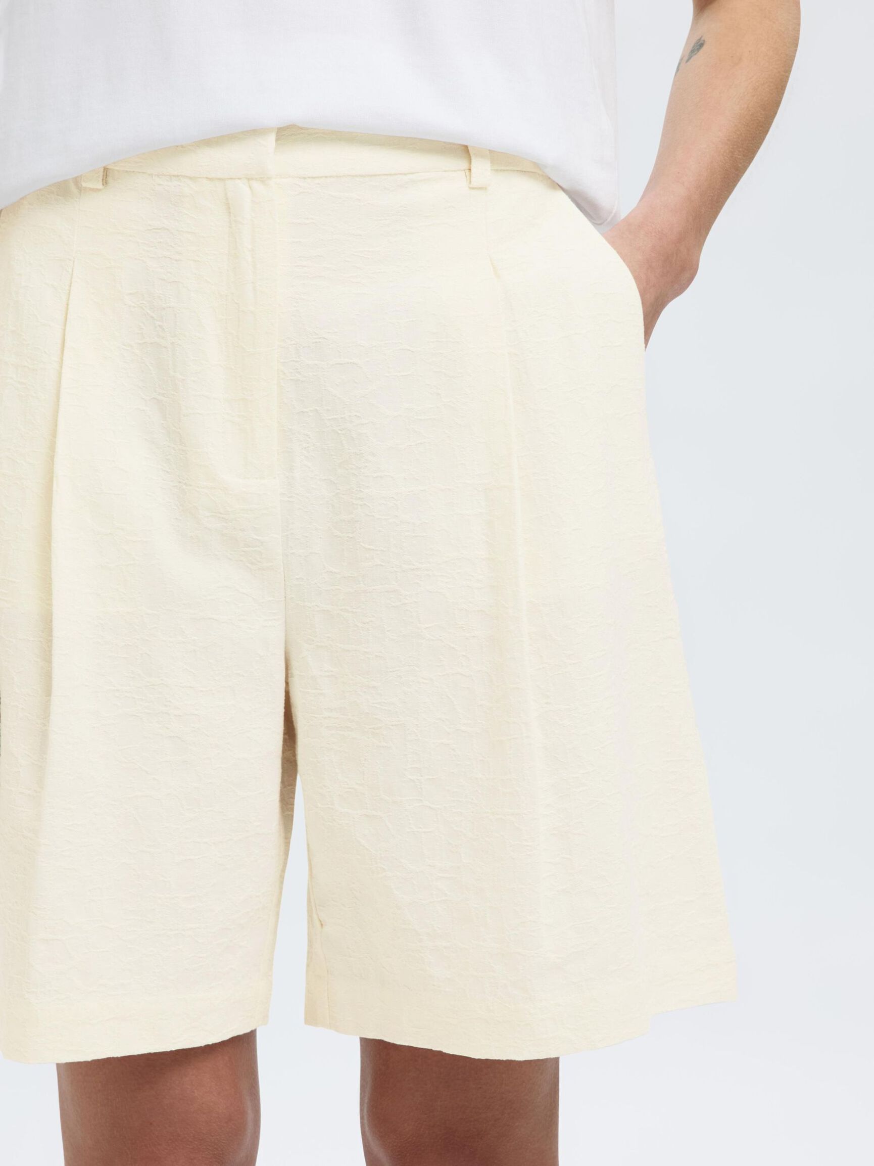 BOMULLSBLANDING JACQUARD SHORTS, Snow White, highres