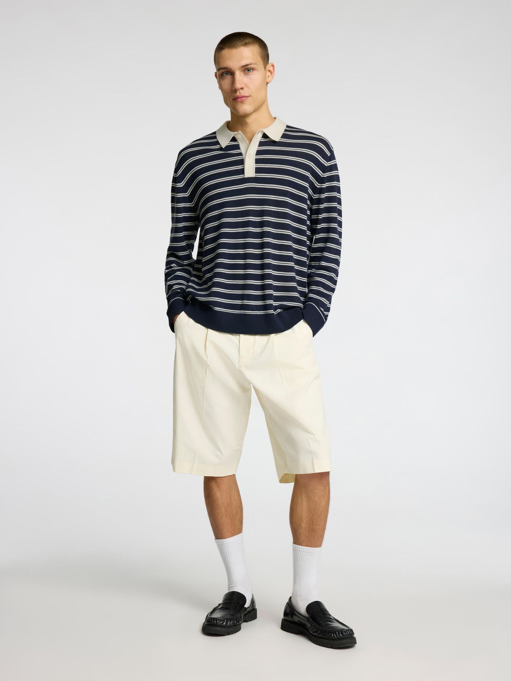 100% MERINO WOOL LONG-SLEEVED POLO, Outer Space, highres