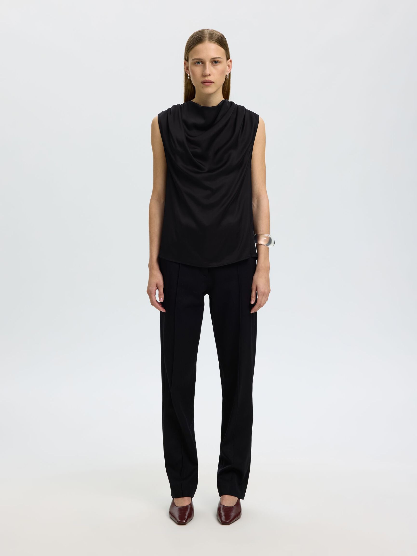 COWL NECK TOP, Black, highres