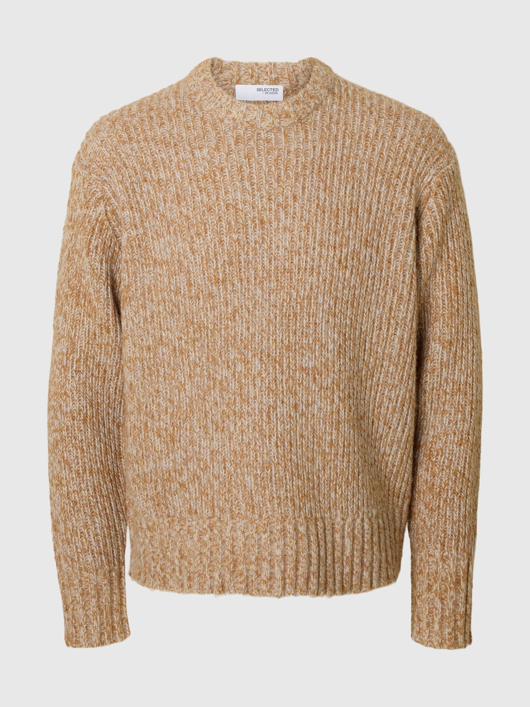 WOLLMIX PULLOVER MIT RUNDHALSAUSSCHNITT, Golden Brown, highres