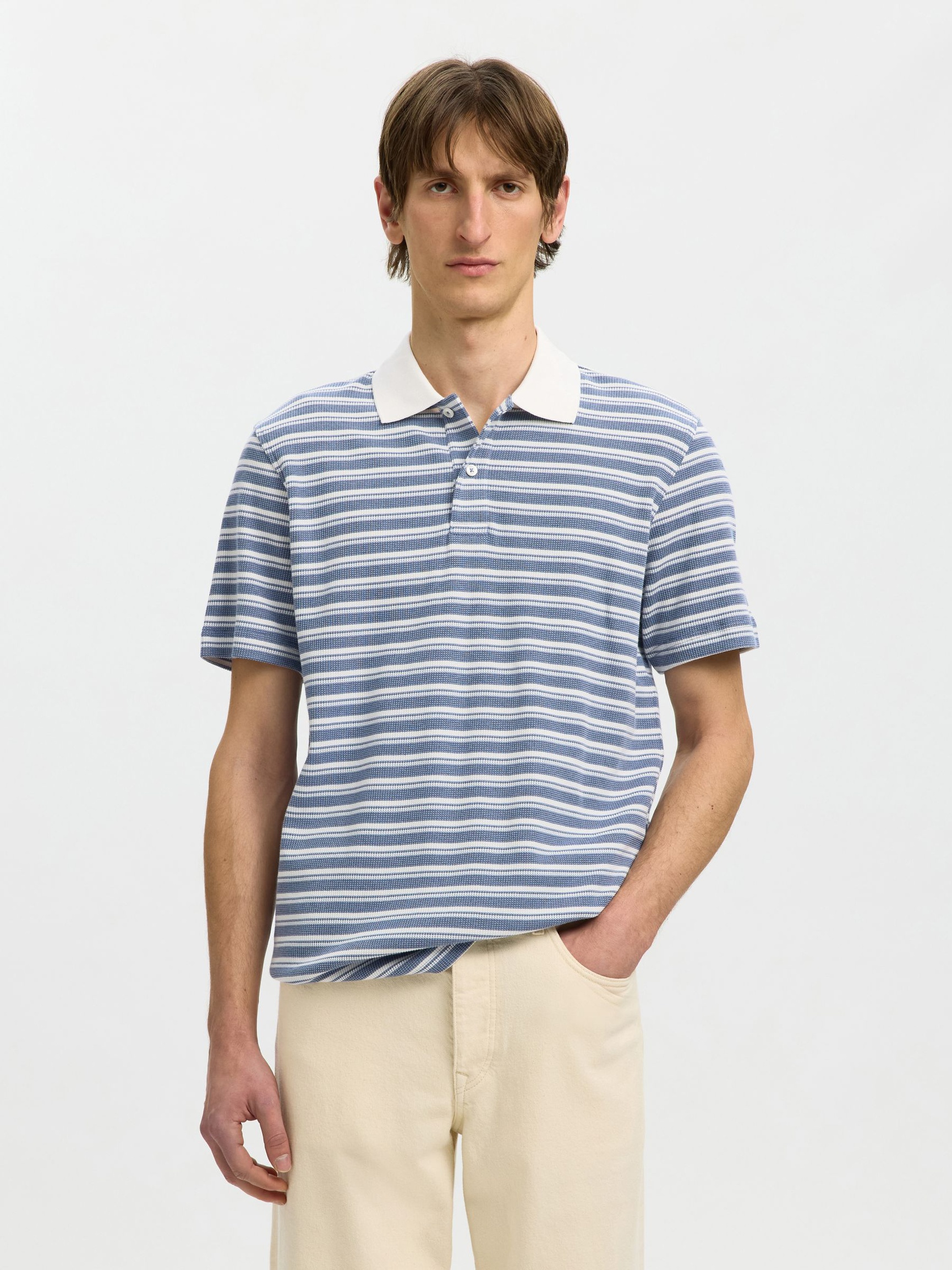 SHORT SLEEVED POLO SHIRT, Egret, highres