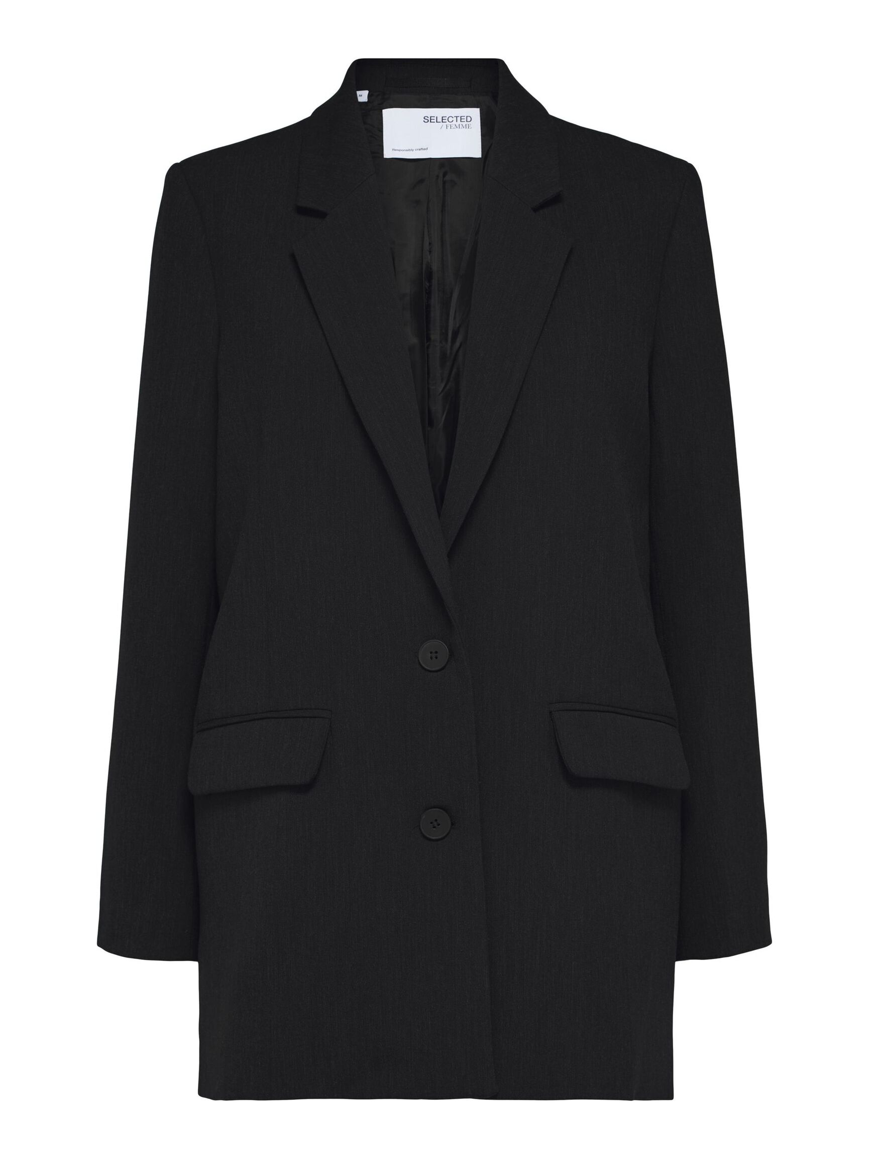 LONG RELAXED FIT SINGLE-BREASTED BLAZER, Black, highres