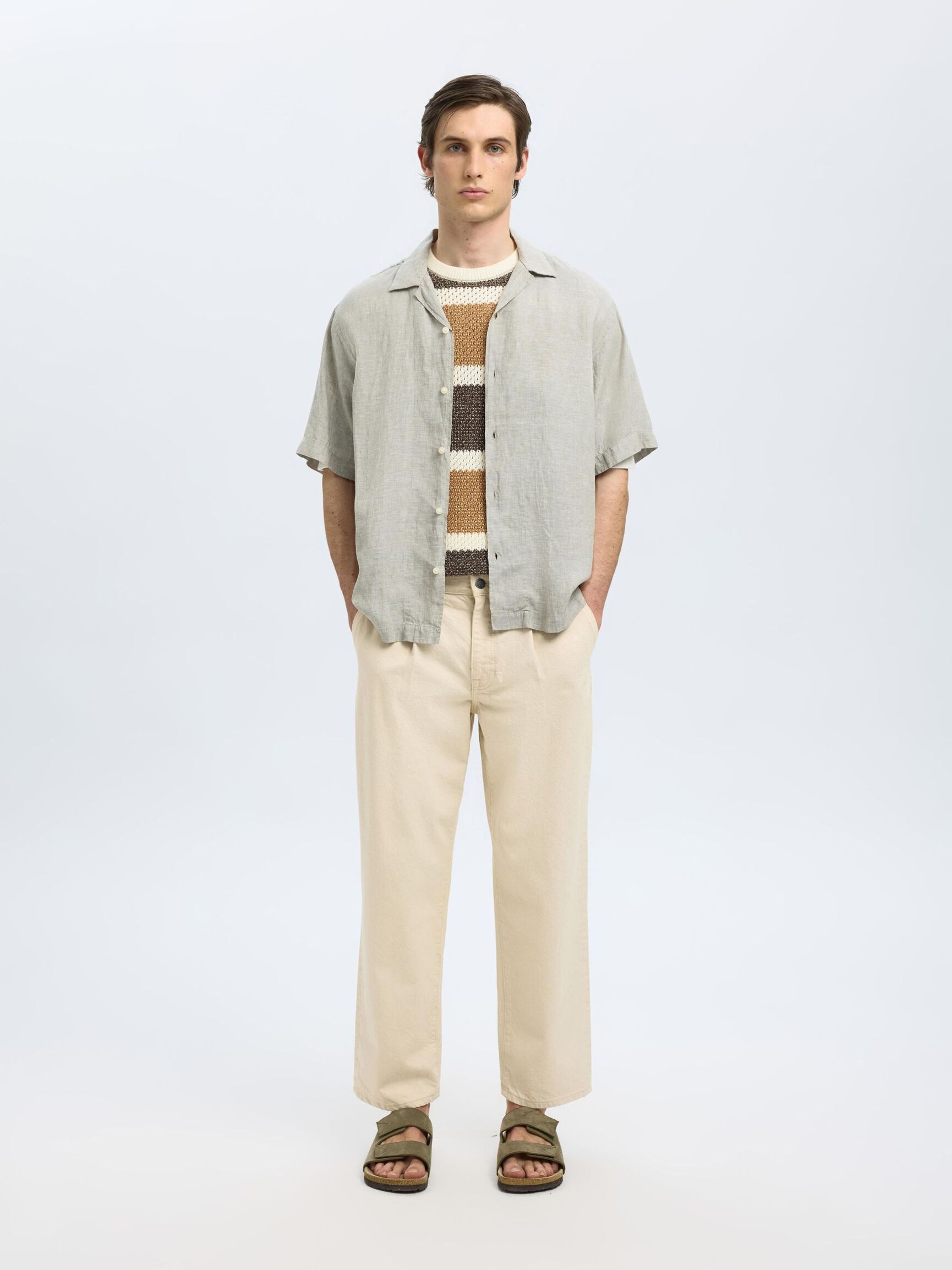 SHORT SLEEVED KNITTED TOP, Egret, highres