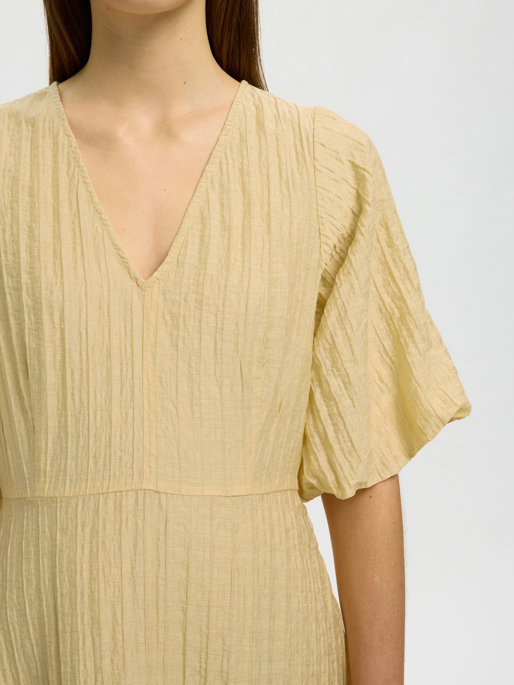 BALLOON SLEEVE MIDI DRESS, Italian Straw, highres