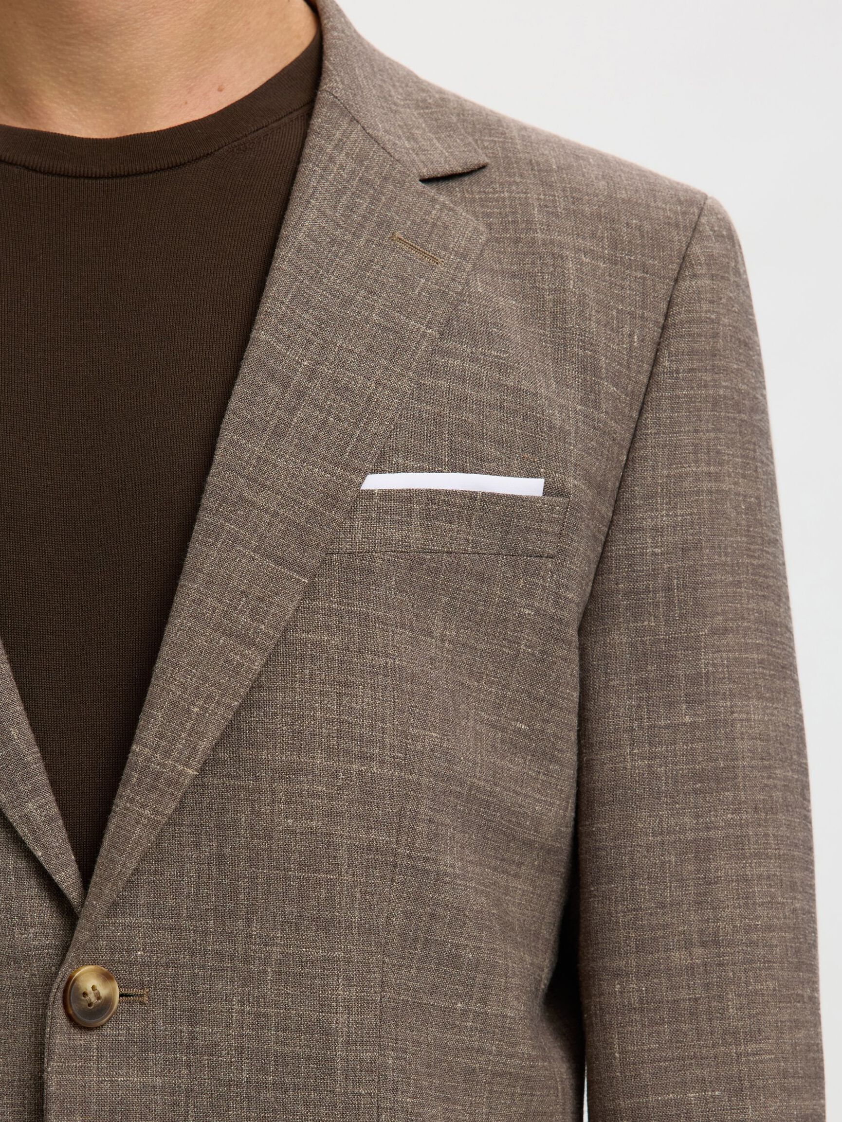 SLIM FIT SINGLE-BREASTED BLAZER, Dark Sand Melange, highres