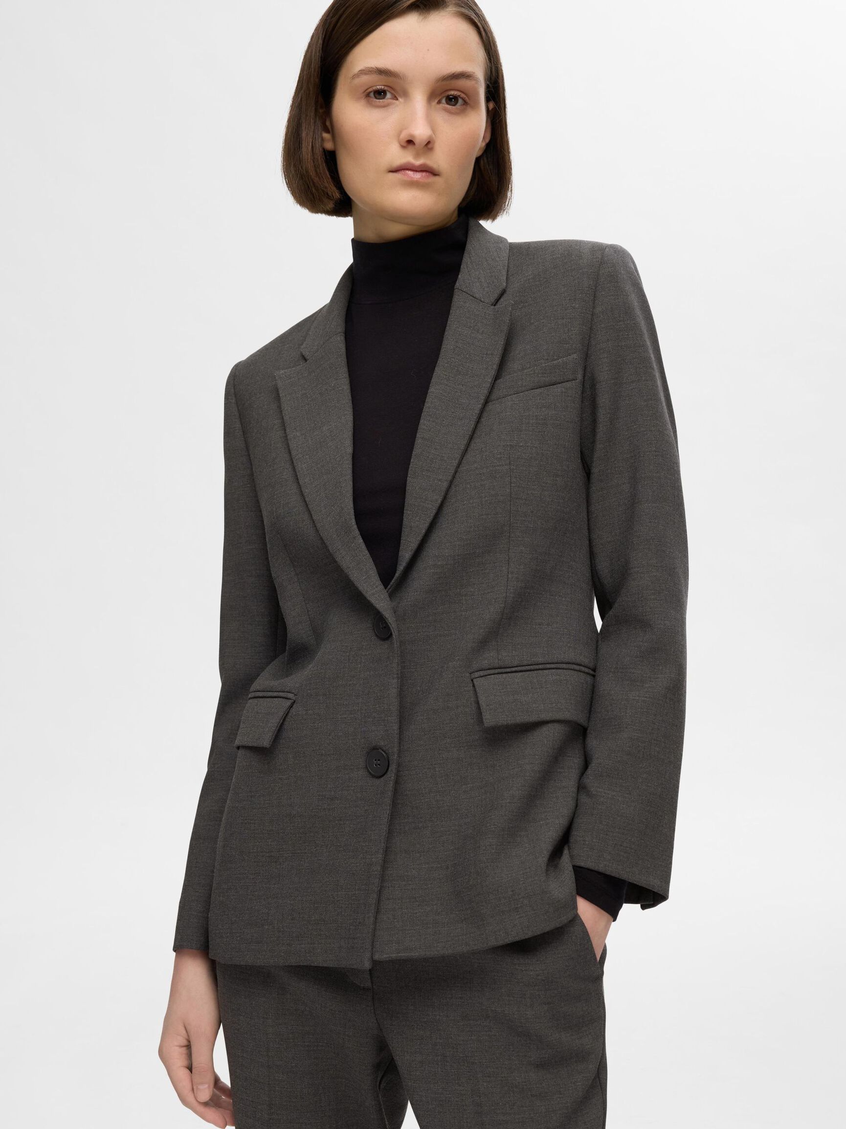 VISCOSE BLEND CLASSIC BLAZER, Dark Grey Melange, highres