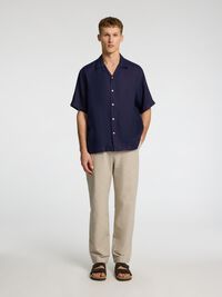100% LINNEN OVERHEMD MET KORTE MOUWEN, Navy Blazer, highres