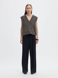 WOOL BLEND KNITTED VEST, Medium Grey Melange, highres