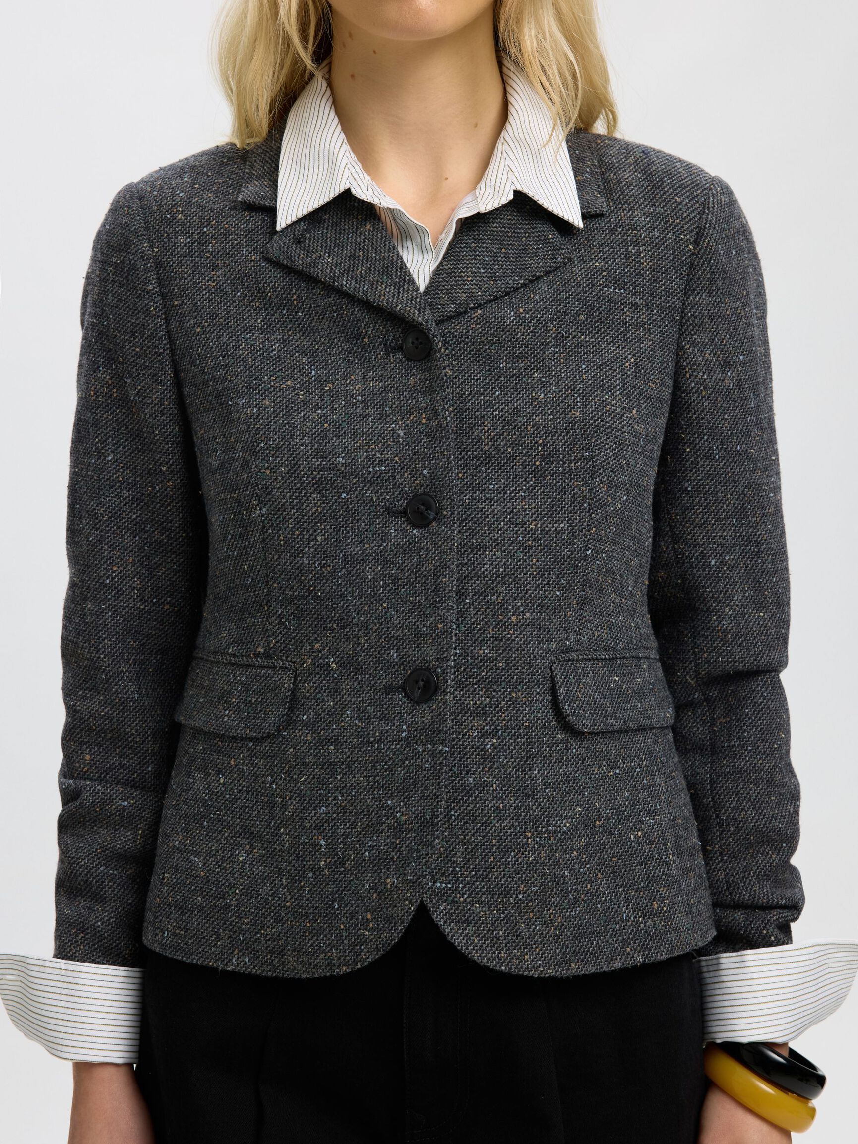 LAINE MÉLANGÉE - COURT BLAZER, Black, highres