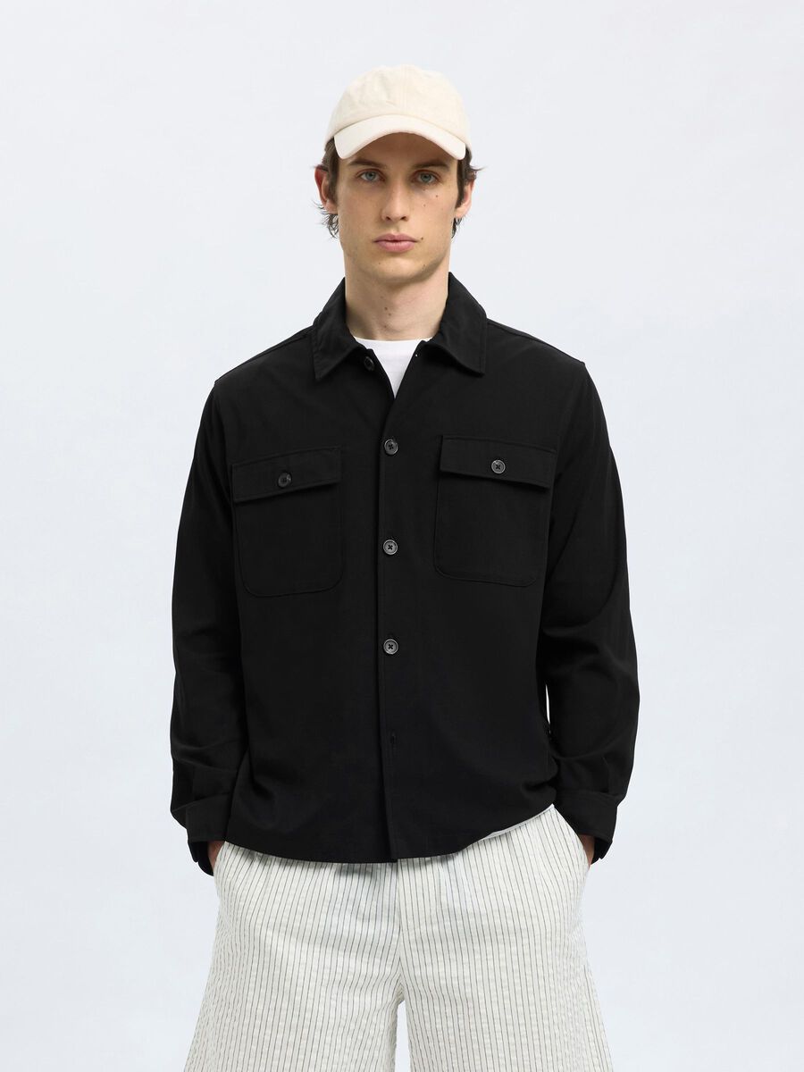 Selected LONG SLEEVED OVERSHIRT, Black, highres - 16099821_Black_003.jpg