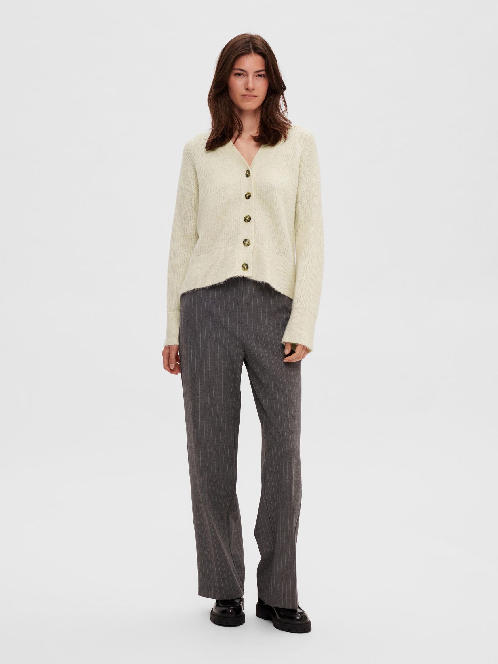 RELAXED FIT WOLLGEMISCH STRICKJACKE, Birch, highres