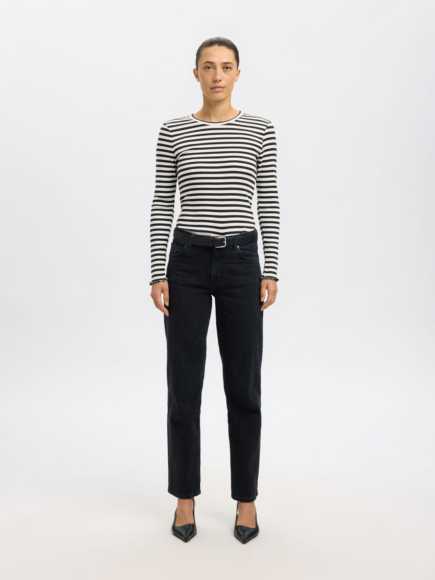 STRIPED LONG-SLEEVED T-SHIRT, Black, highres