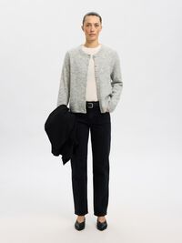 WOOL BLEND KNITTED CARDIGAN, Light Grey Melange, highres
