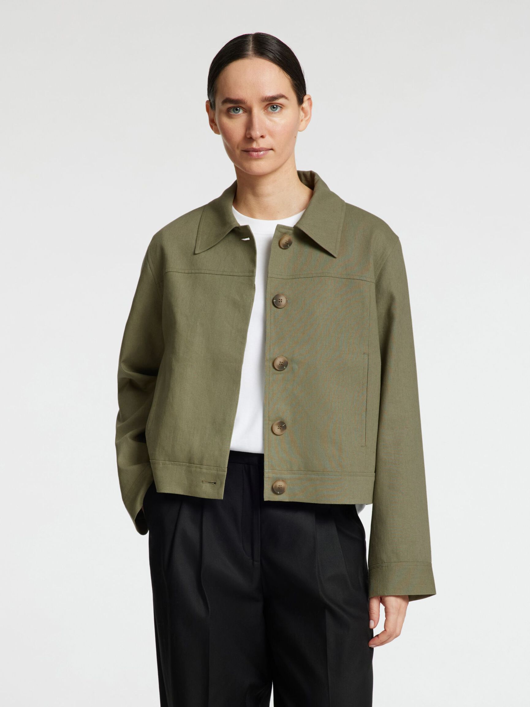 LONG SLEEVED SHORT JACKET, Vetiver, highres