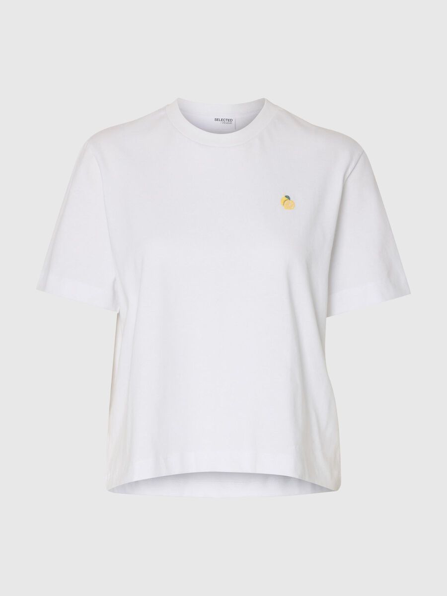 Selected EMBROIDERED CREWNECK T-SHIRT, Bright White, highres - 16101219_BrightWhite_1258639_001.jpg
