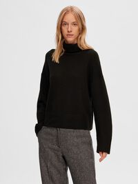 WOLLGEMISCH ROLLKRAGEN PULLOVER, Black, highres