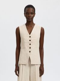 LINEN BLEND VEST, White Pepper, highres