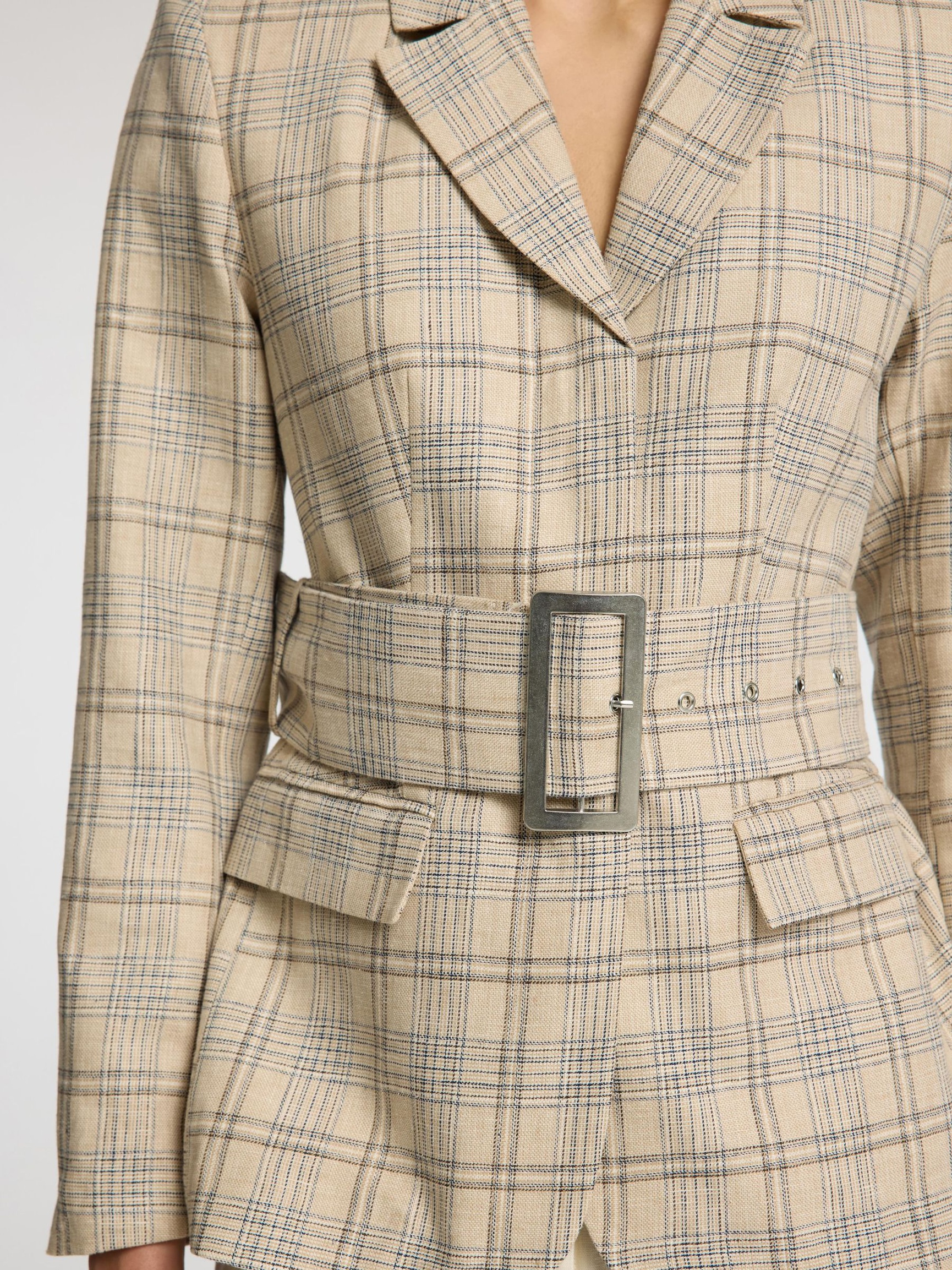 LINBLANDING RUTETE BLAZER MED FIGURNÆR PASSFORM, Bleached Sand, highres