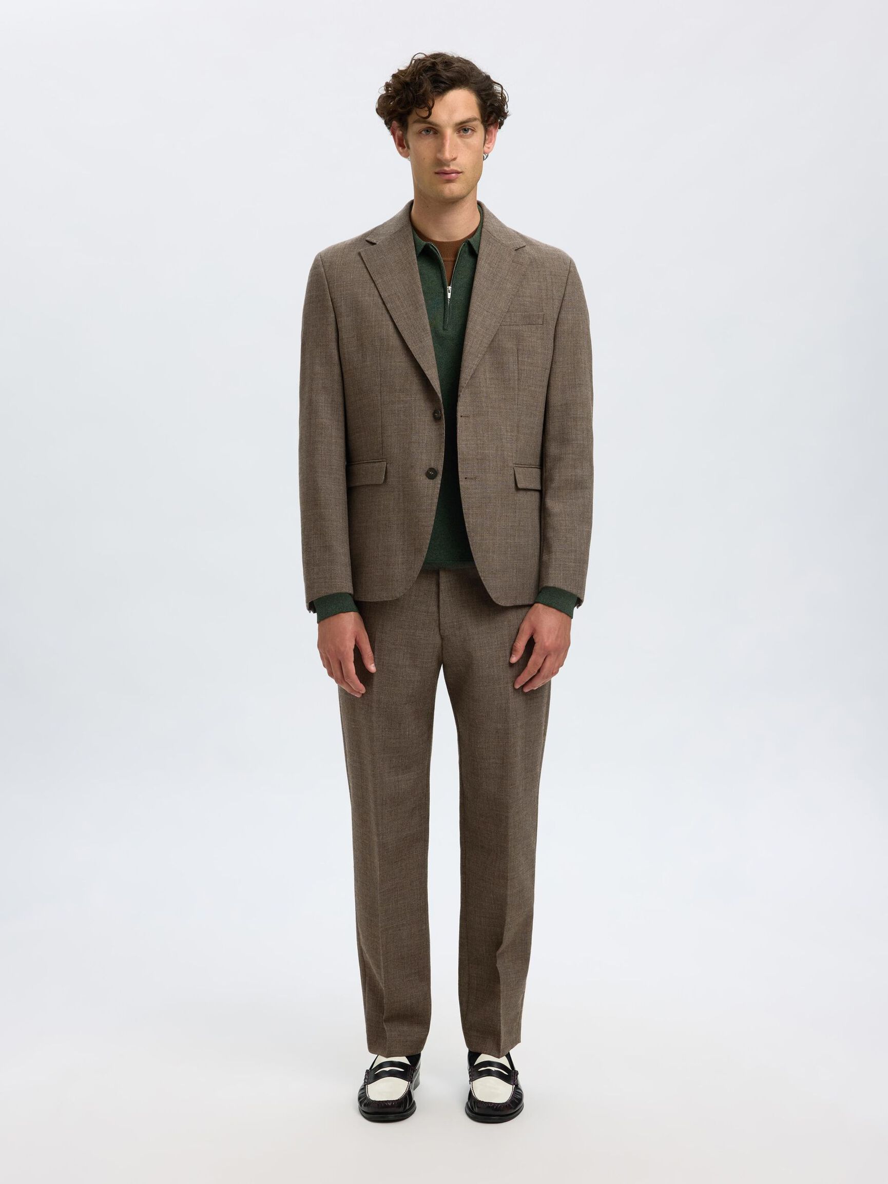 REGULAR FIT WOLL BLAZER, Light Brown Melange, highres