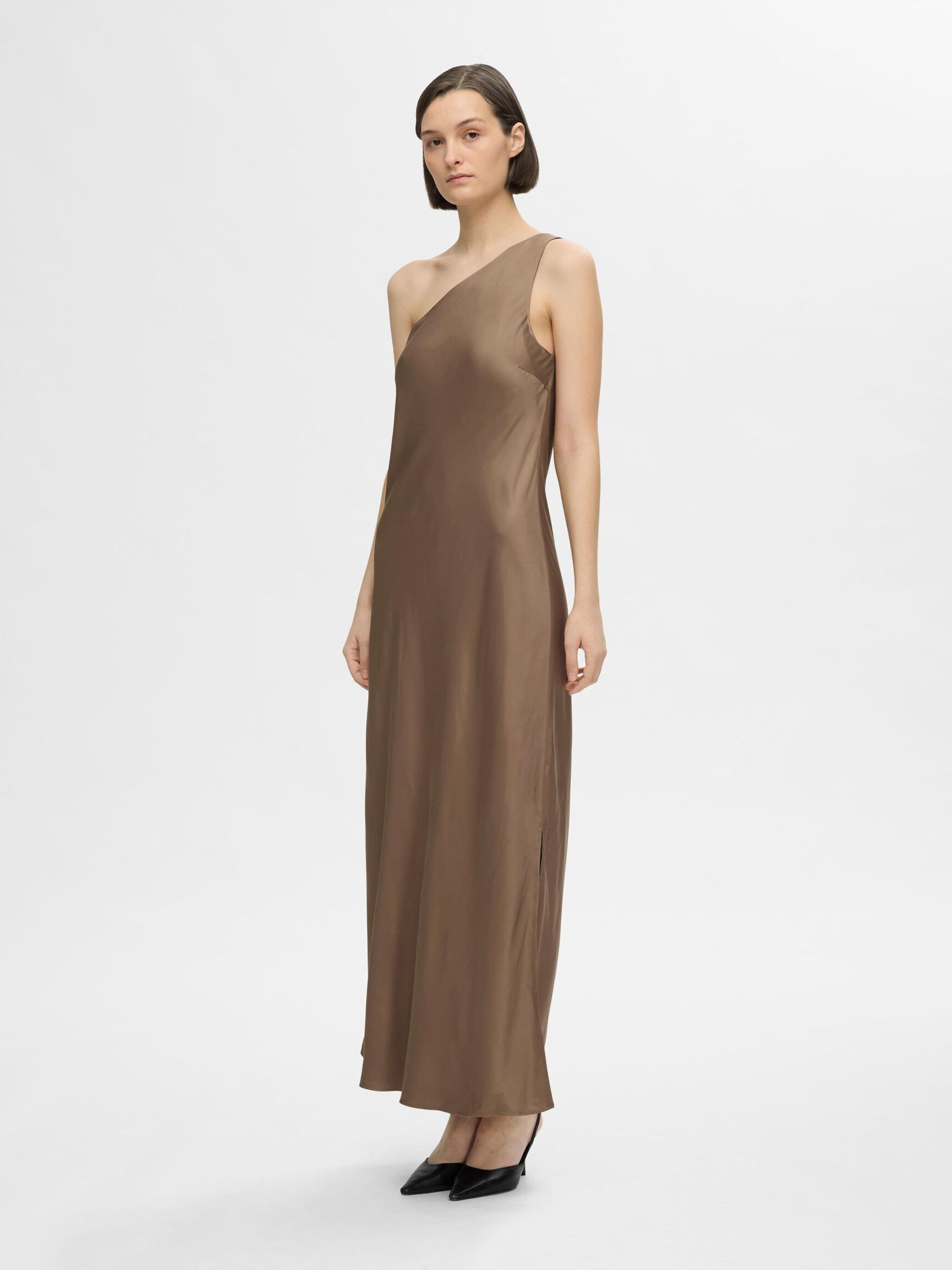 ASYMÉTRIQUE ROBE LONGUE, Coca Mocha, highres