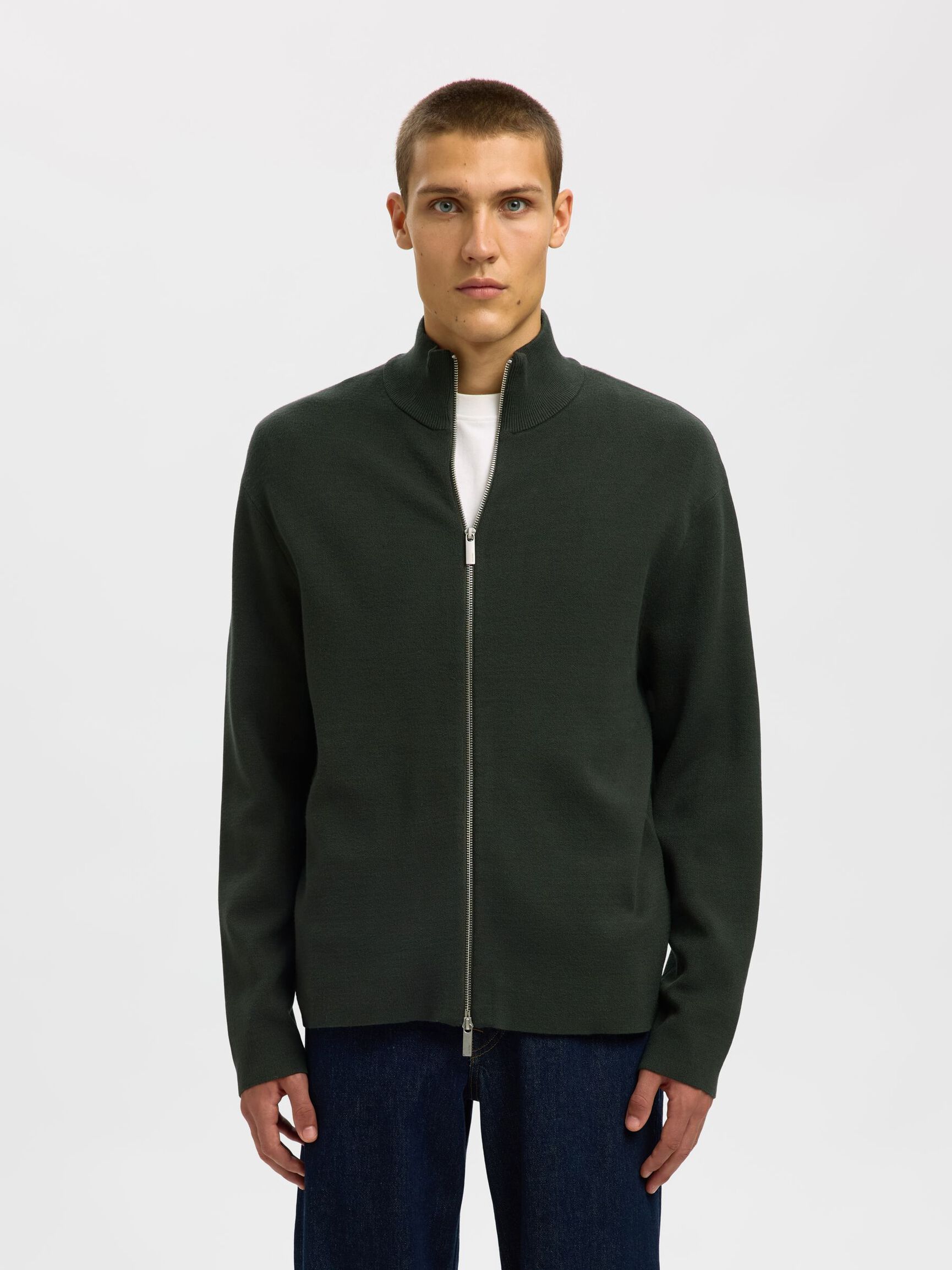 RELAXED FIT STRICKJACKE, Deep Forest, highres