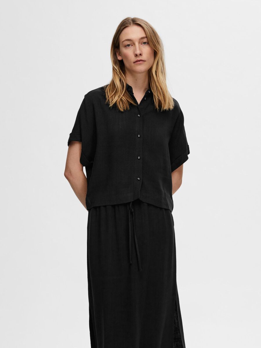 Selected CROPPED SHORT SLEEVED SHIRT, Black, highres - 16093937_Black_003.jpg