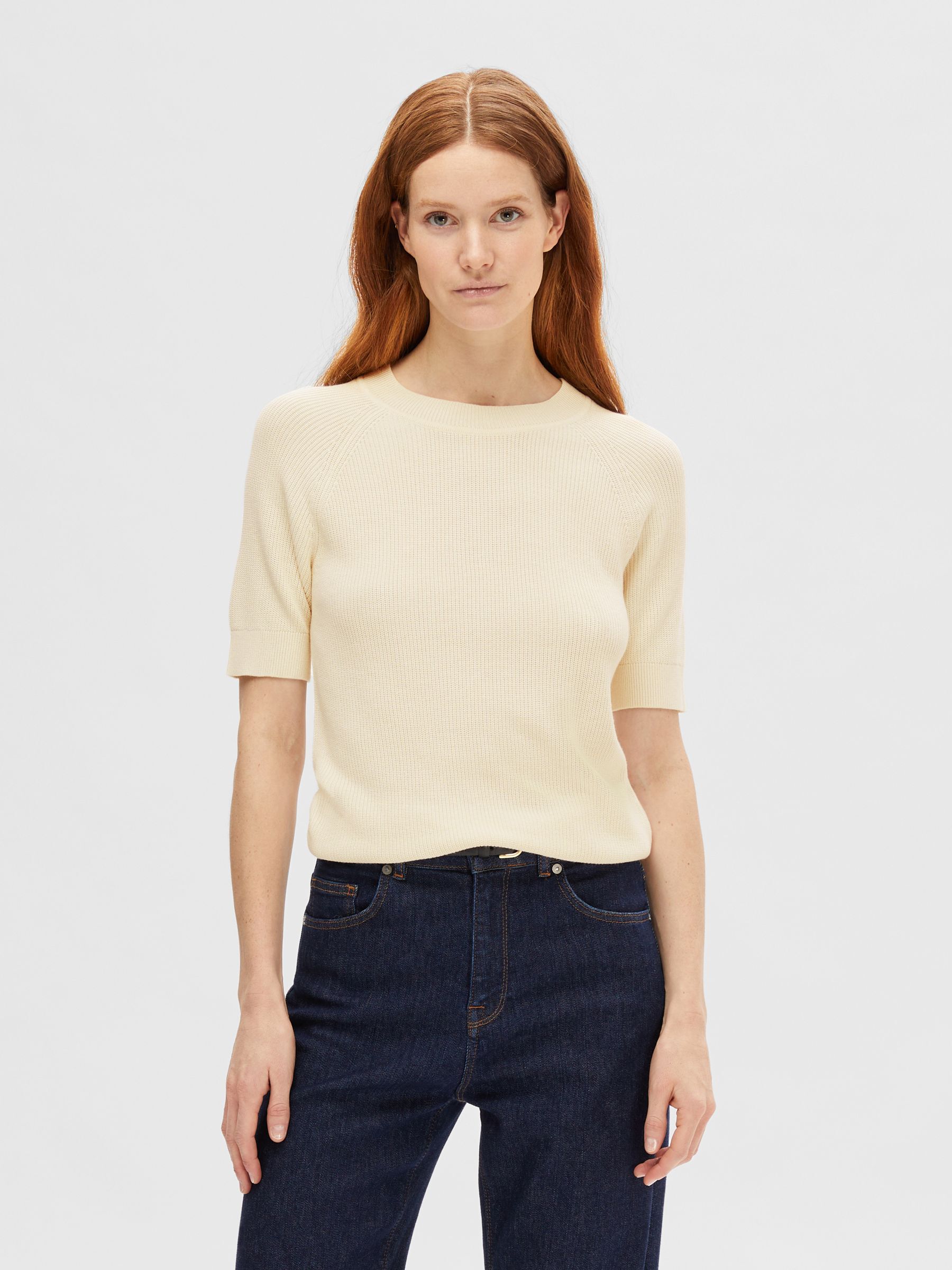 VISCOSE BLEND KNITTED TOP, Birch, highres