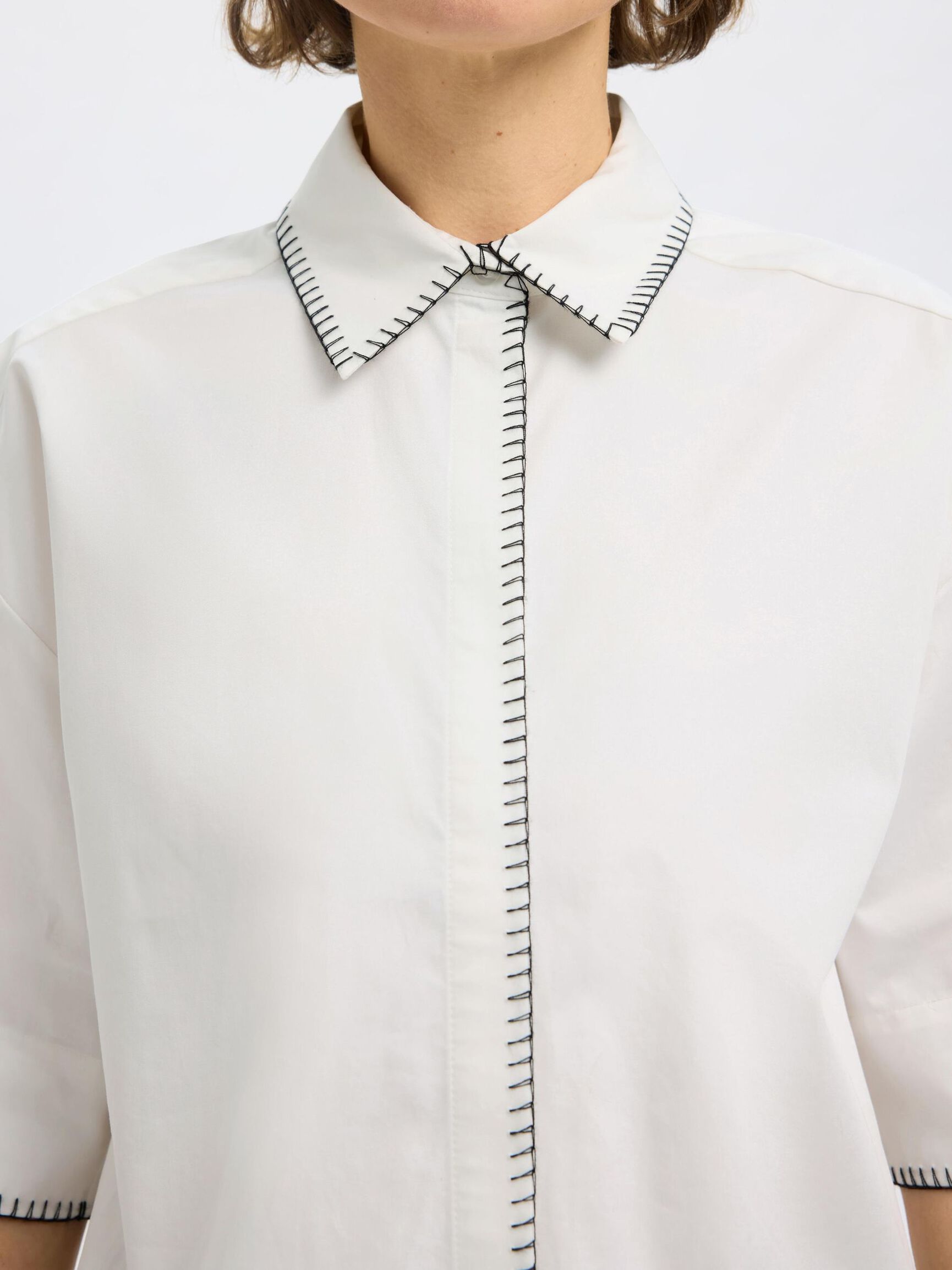 SHORT SLEEVED CROPPED SHIRT, Bright White, highres