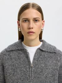 ALPACA BLEND HALF-ZIP JUMPER, Medium Grey Melange, highres