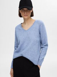 WOLLGEMISCH V-AUSSCHNITT PULLOVER, Endless Sky, highres