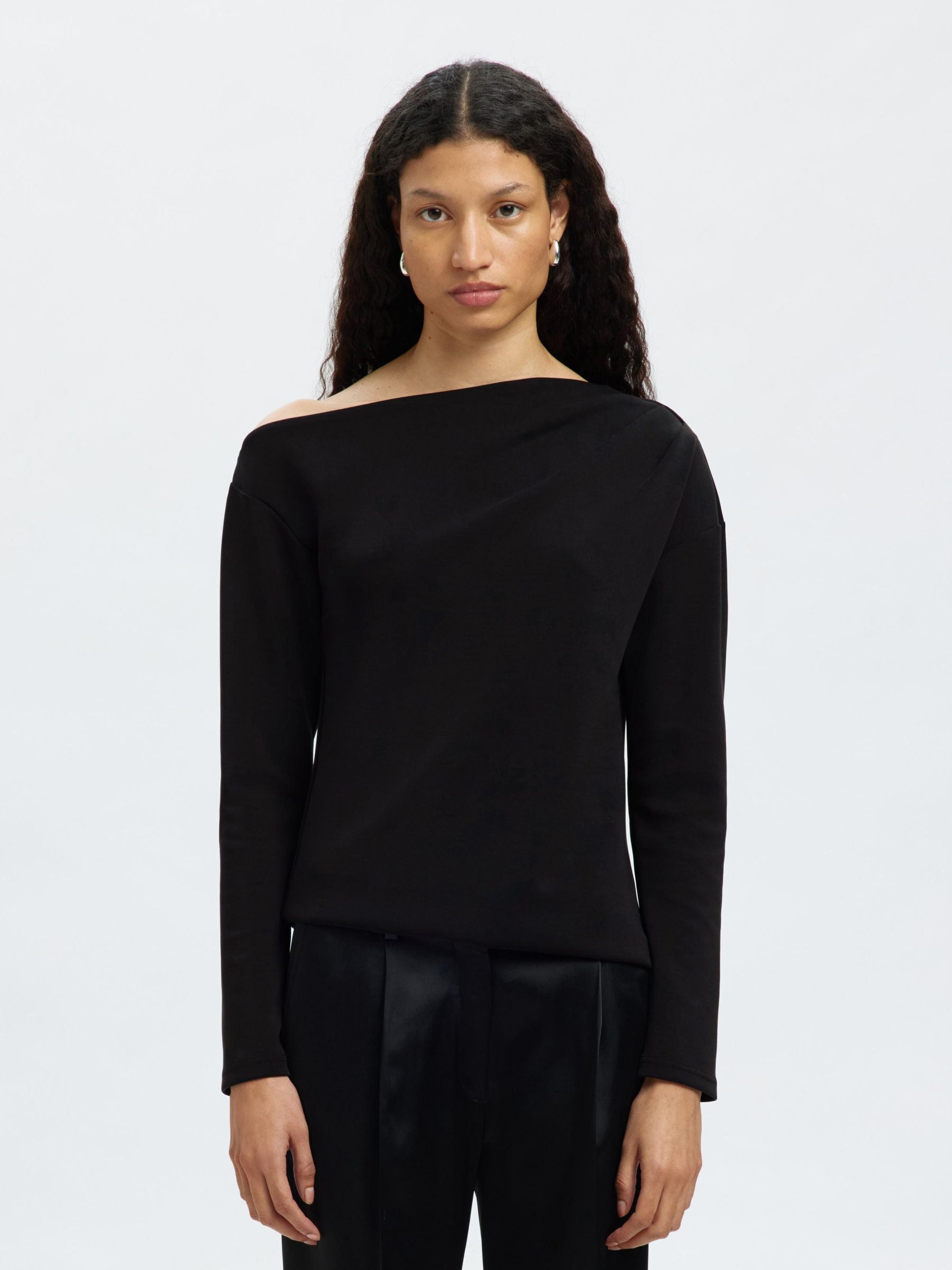 LANGE MOUWEN OFF-SHOULDER TOP, Black, highres